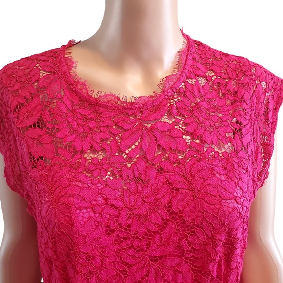 Miusol Size L Raspberry Pink Lace Zip up Sheath Dress TINY FLAW (marked 1X) - Picture 3 of 13